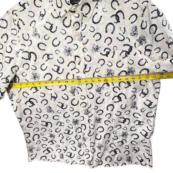Pendleton Mens XL Short Sleeve Shirt Horseshoe Cowboy Rodeo Bronco Print Collar - Picture 12 of 13